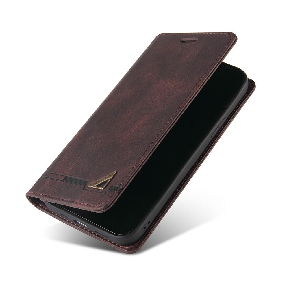 GQ.UTROBE Auto- absorbed Quality Leather Phone Shell Case with Anti-theft Swiping Design for Samsung Galaxy A32 5G - Coffee-7