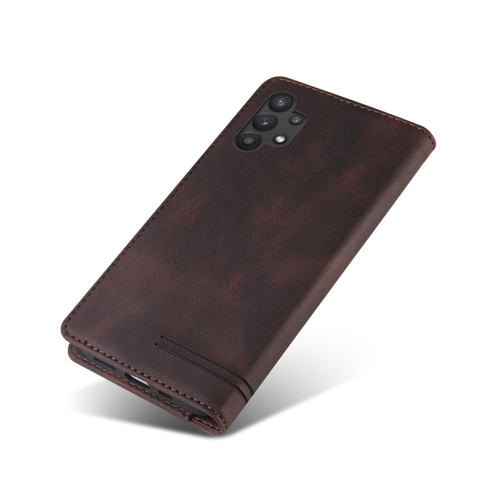 GQ.UTROBE Auto- absorbed Quality Leather Phone Shell Case with Anti-theft Swiping Design for Samsung Galaxy A32 5G - Coffee-8