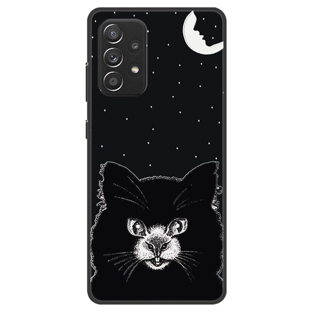 Embossed Chinese Style Pattern Printing TPU Phone Cover for Samsung Galaxy A72 4G/5G - Black Cat-1