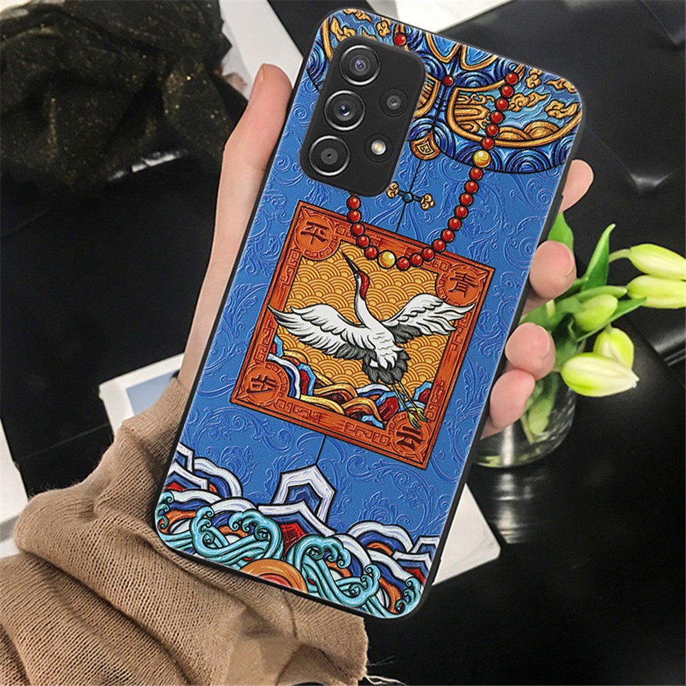 Embossed Chinese Style Pattern Printing TPU Phone Cover for Samsung Galaxy A72 4G/5G - Black Cat-3