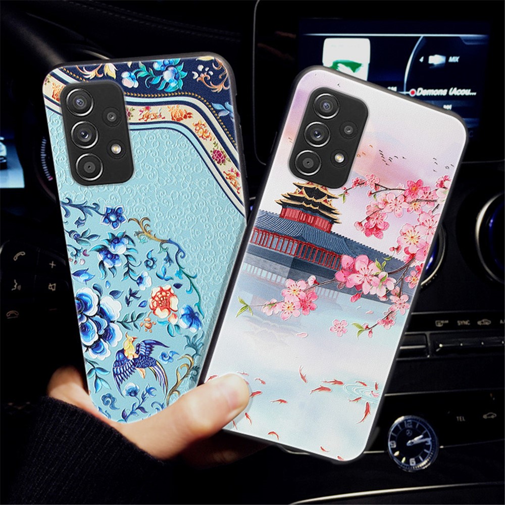 Embossed Chinese Style Pattern Printing TPU Phone Cover for Samsung Galaxy A72 4G/5G - Black Cat-4
