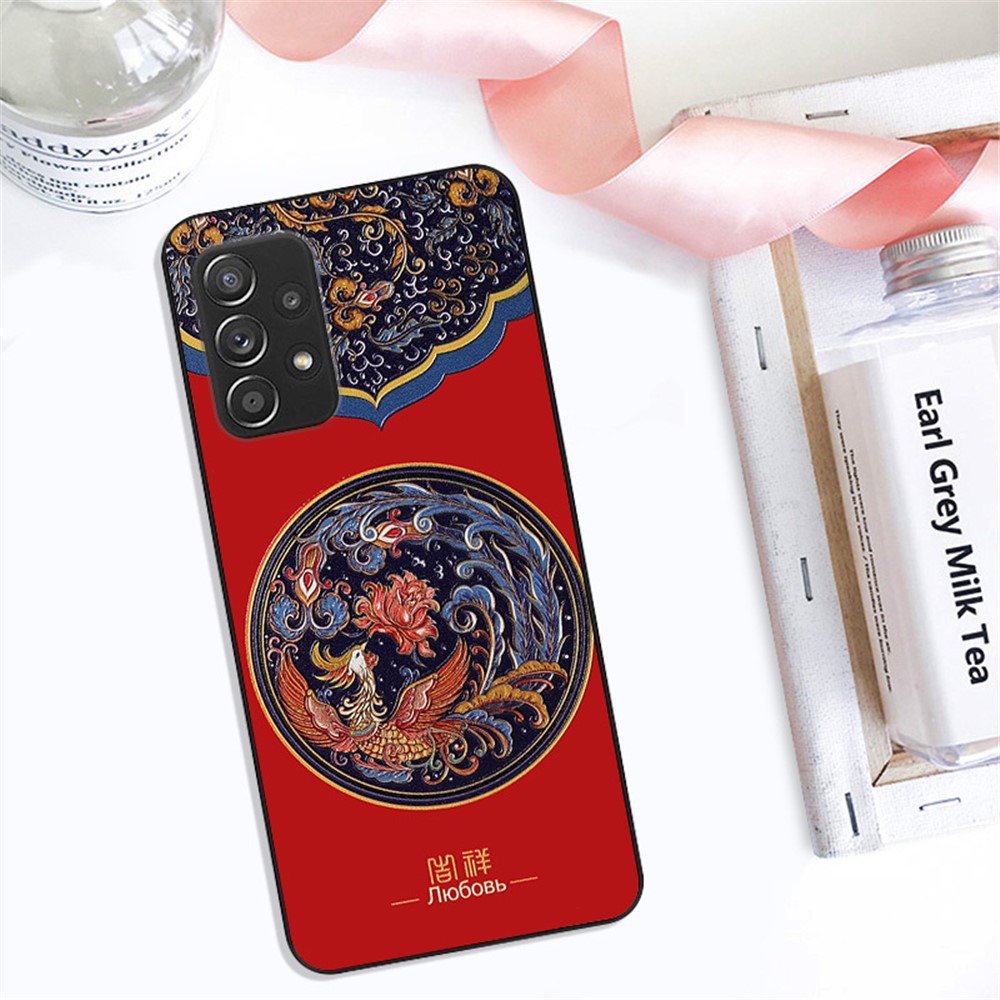 Embossed Chinese Style Pattern Printing TPU Phone Cover for Samsung Galaxy A72 4G/5G - Black Cat-5