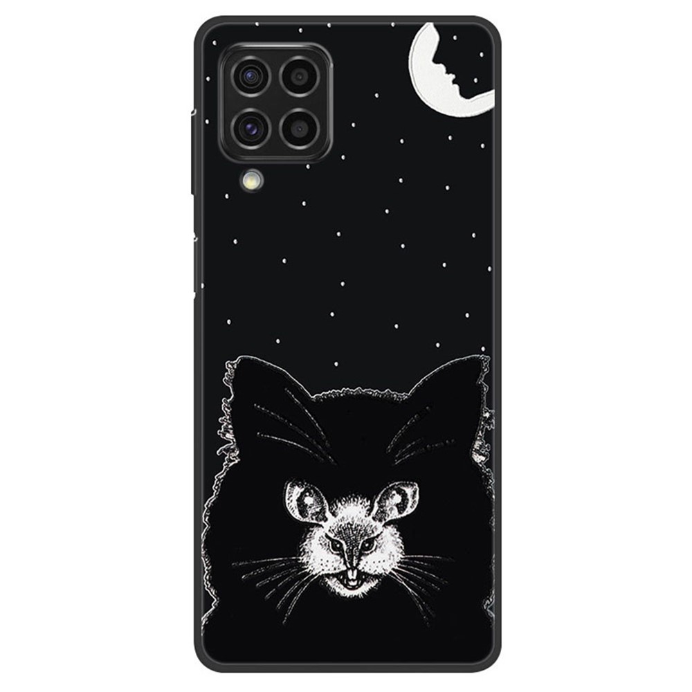 Embossed Pattern Printing Well-Protected TPU Phone Cover for Samsung Galaxy F62/M62 - Black Cat-1