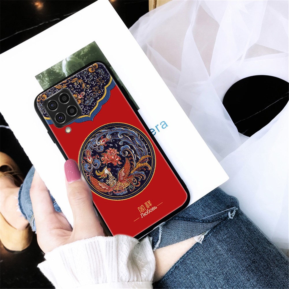 Embossed Pattern Printing Well-Protected TPU Phone Cover for Samsung Galaxy F62/M62 - Black Cat-5