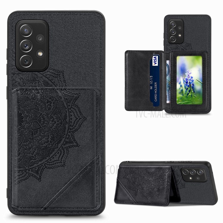 Mandala Flower Pattern PU Leather+TPU Flip Wallet Phone Case for Samsung Galaxy A72 5G/4G - Black-1