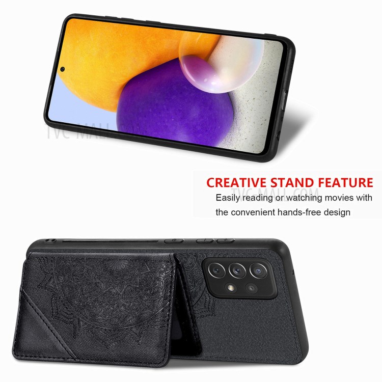 Mandala Flower Pattern PU Leather+TPU Flip Wallet Phone Case for Samsung Galaxy A72 5G/4G - Black-3