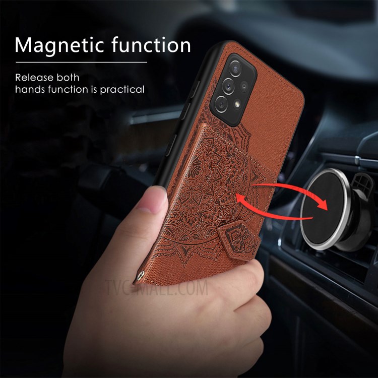 Wallet Kickstand Mandala Imprinting PU Leather Coated TPU Case + Lanyard for Samsung Galaxy A52 5G/4G - Black-6