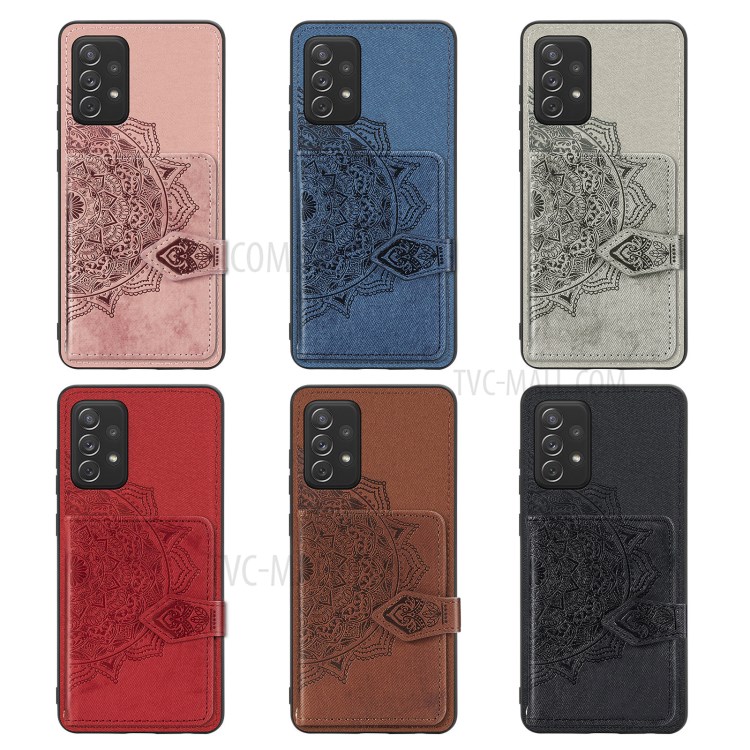 Mandala Imprinting Design PU Leather Coated TPU Case + Lanyard with Wallet Kickstand for Samsung Galaxy A72 5G/4G - Black-10