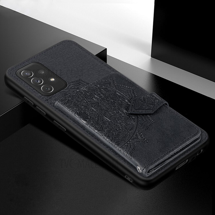 Mandala Imprinting Design PU Leather Coated TPU Case + Lanyard with Wallet Kickstand for Samsung Galaxy A72 5G/4G - Black-2
