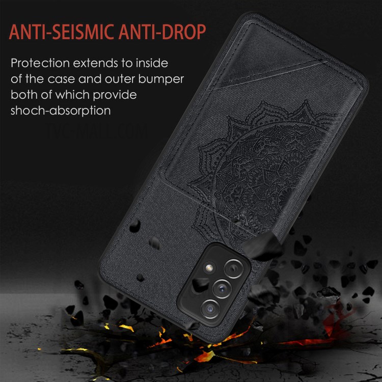 Mandala Flower Pattern PU Leather+TPU Wallet Kickstand Phone Case for Samsung Galaxy A52 5G/4G - Black-4