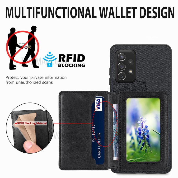 Mandala Flower Pattern PU Leather+TPU Wallet Kickstand Phone Case for Samsung Galaxy A52 5G/4G - Black-5