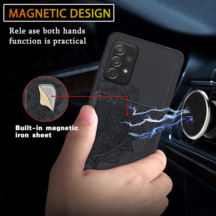 Mandala Flower Pattern PU Leather+TPU Wallet Kickstand Phone Case for Samsung Galaxy A52 5G/4G - Black-9