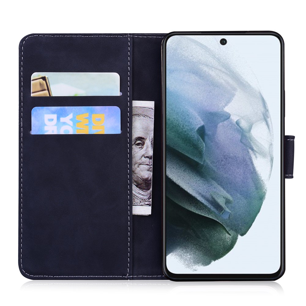 Wallet Stand Design Case for Samsung Galaxy S21 FE Plain Leather Phone Case - Black-4