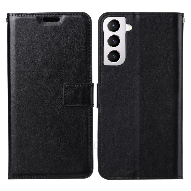 Crazy Horse Stand Wallet Leather Shell for Samsung Galaxy S21 FE Protective Case - Black-1
