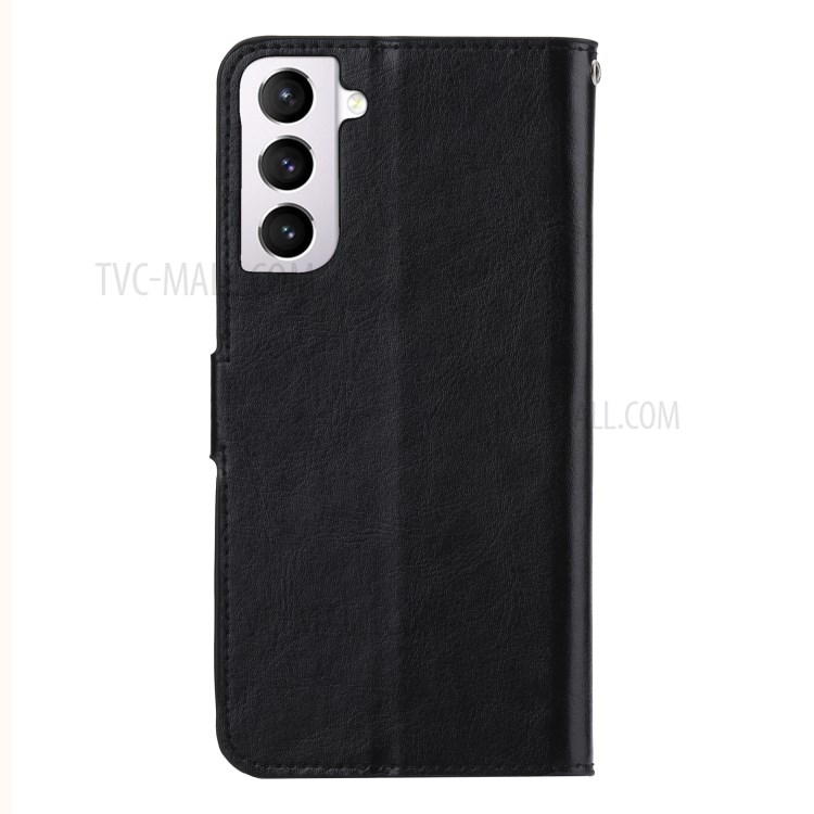 Crazy Horse Stand Wallet Leather Shell for Samsung Galaxy S21 FE Protective Case - Black-3