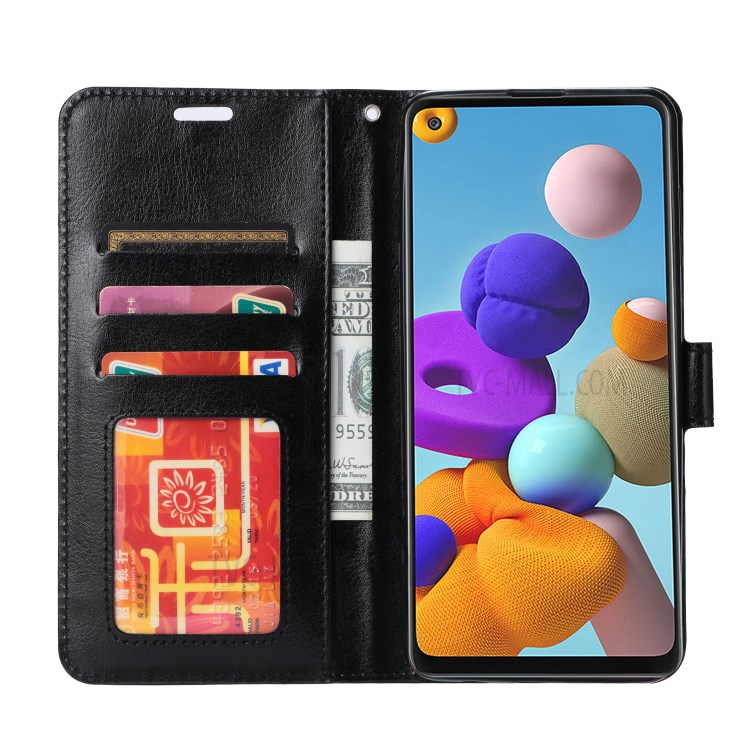 Crazy Horse Stand Wallet Leather Shell for Samsung Galaxy S21 FE Protective Case - Black-5