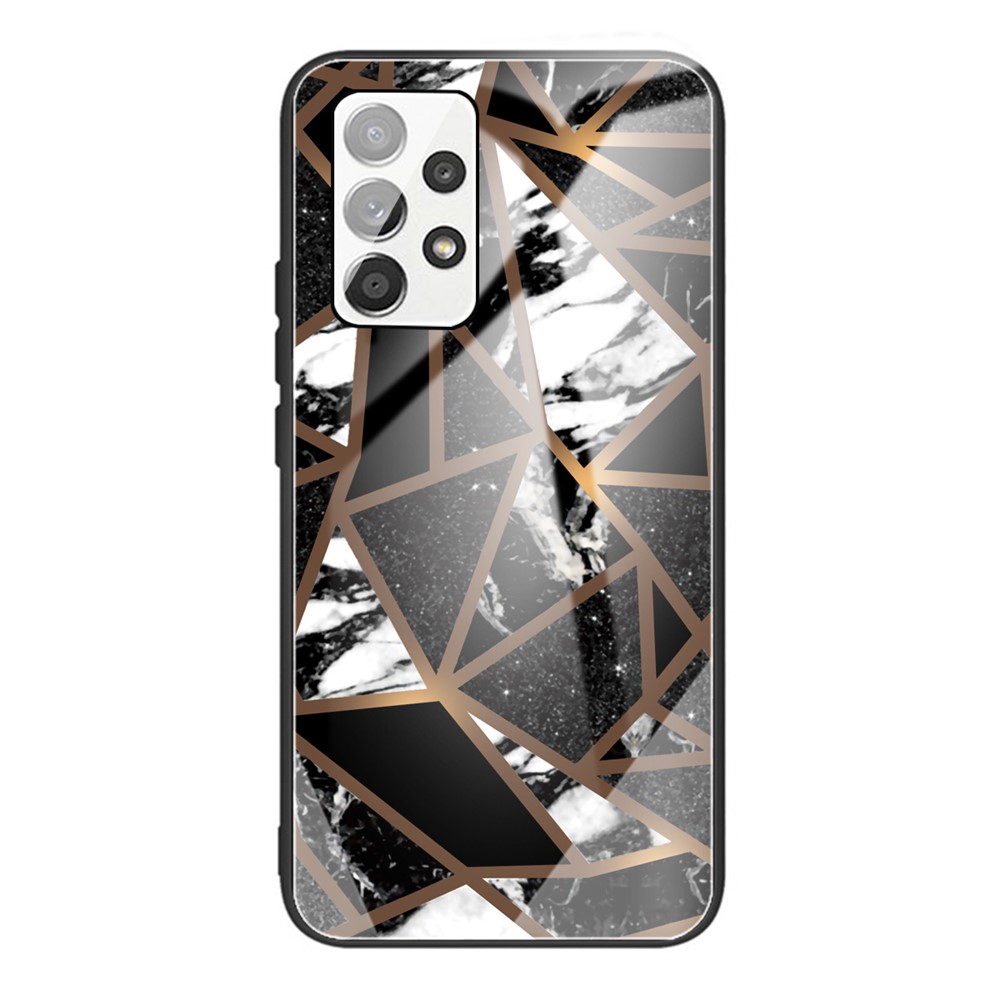 For Samsung Galaxy A52 5G/4G Shockproof Marble Pattern Tempered Glass + TPU Phone Case - Style A-1
