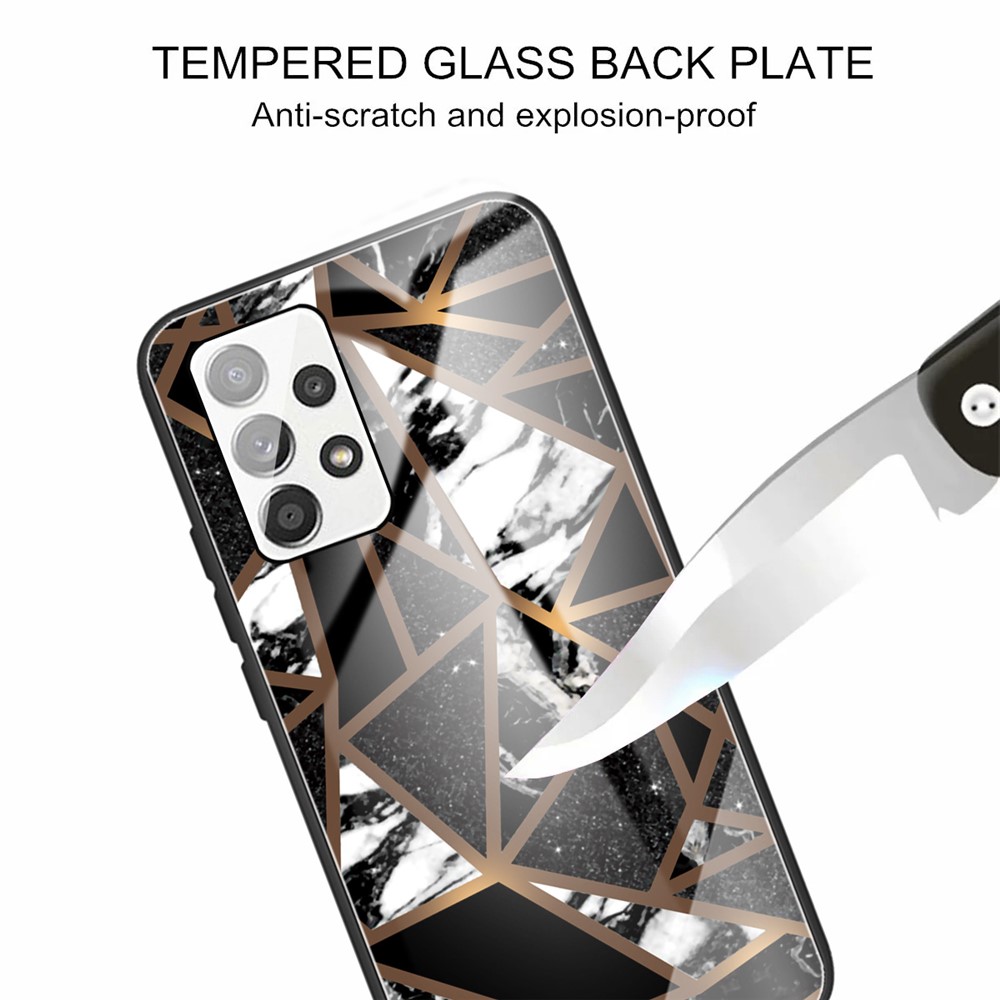 For Samsung Galaxy A52 5G/4G Shockproof Marble Pattern Tempered Glass + TPU Phone Case - Style A-3