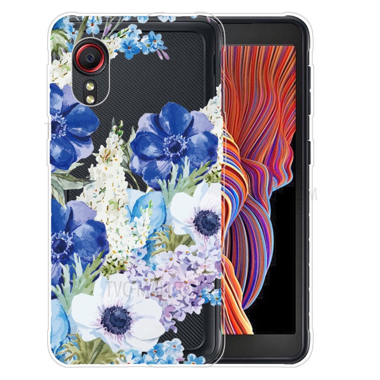 Soft TPU Pattern Printing Phone Cover Well-Protected Case for Samsung Galaxy Xcover 5 - Blue Flower-1