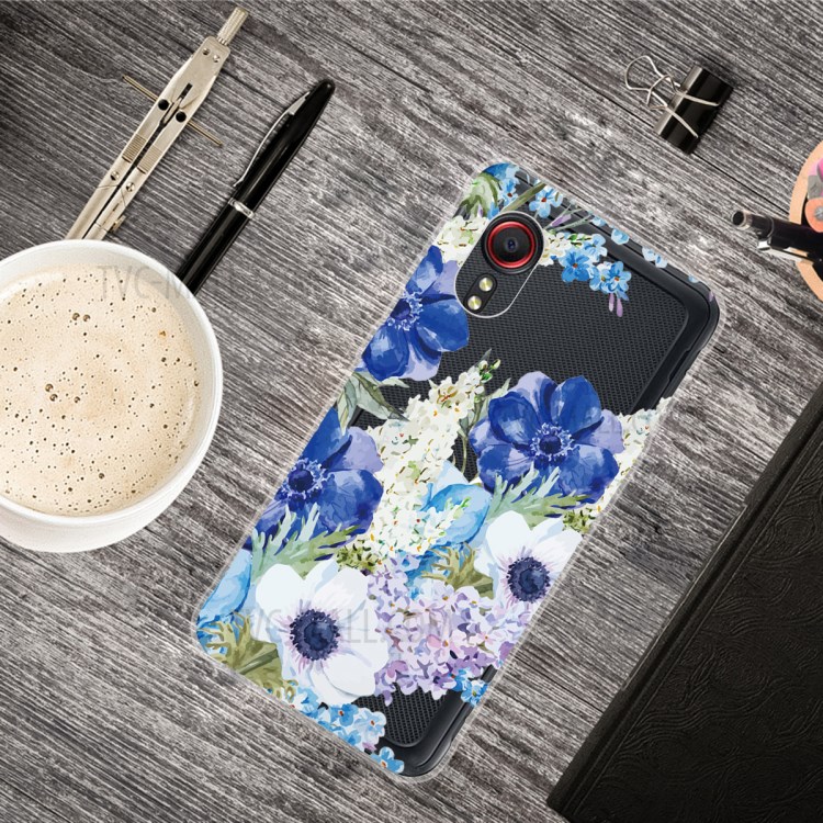 Soft TPU Pattern Printing Phone Cover Well-Protected Case for Samsung Galaxy Xcover 5 - Blue Flower-2