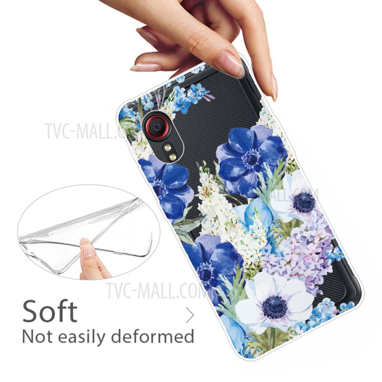 Soft TPU Pattern Printing Phone Cover Well-Protected Case for Samsung Galaxy Xcover 5 - Blue Flower-3