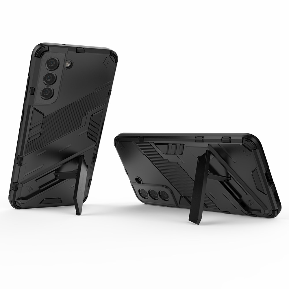 Anti-scratch PC + TPU Hybrid Phone Back Case Shockproof Cover with Kickstand for Samsung Galaxy S21 FE - Black-4