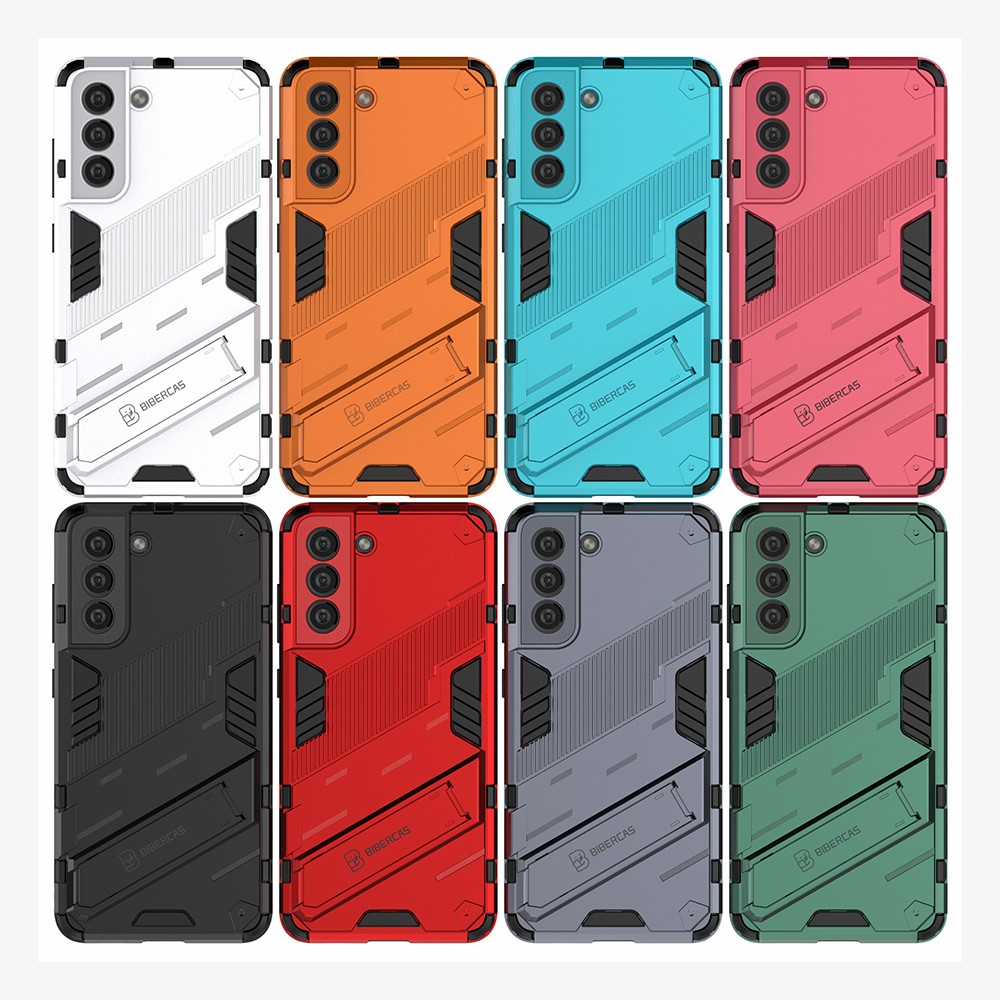Anti-scratch PC + TPU Hybrid Phone Back Case Shockproof Cover with Kickstand for Samsung Galaxy S21 FE - Black-9