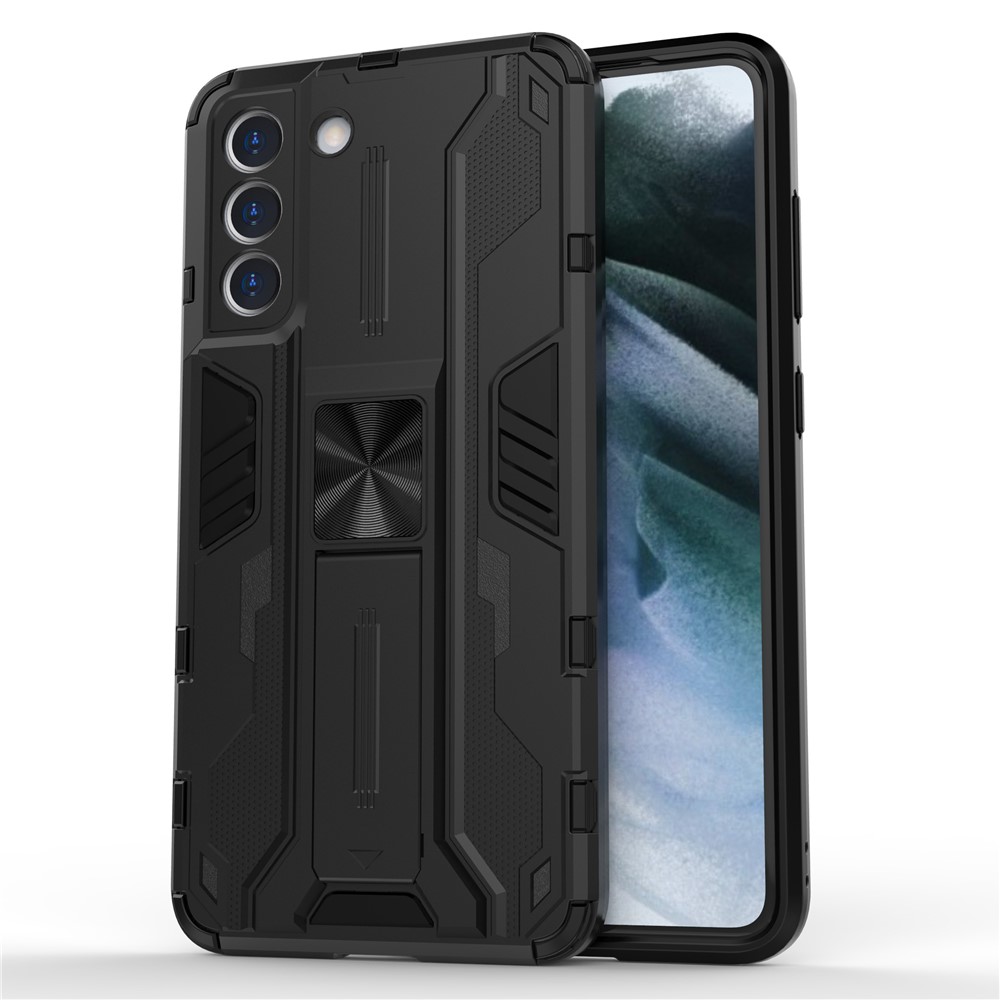 Well-Protected Shockproof Cellphone Case PC + TPU Combo Shell with Kickstand for Samsung Galaxy S21 FE - Black-1