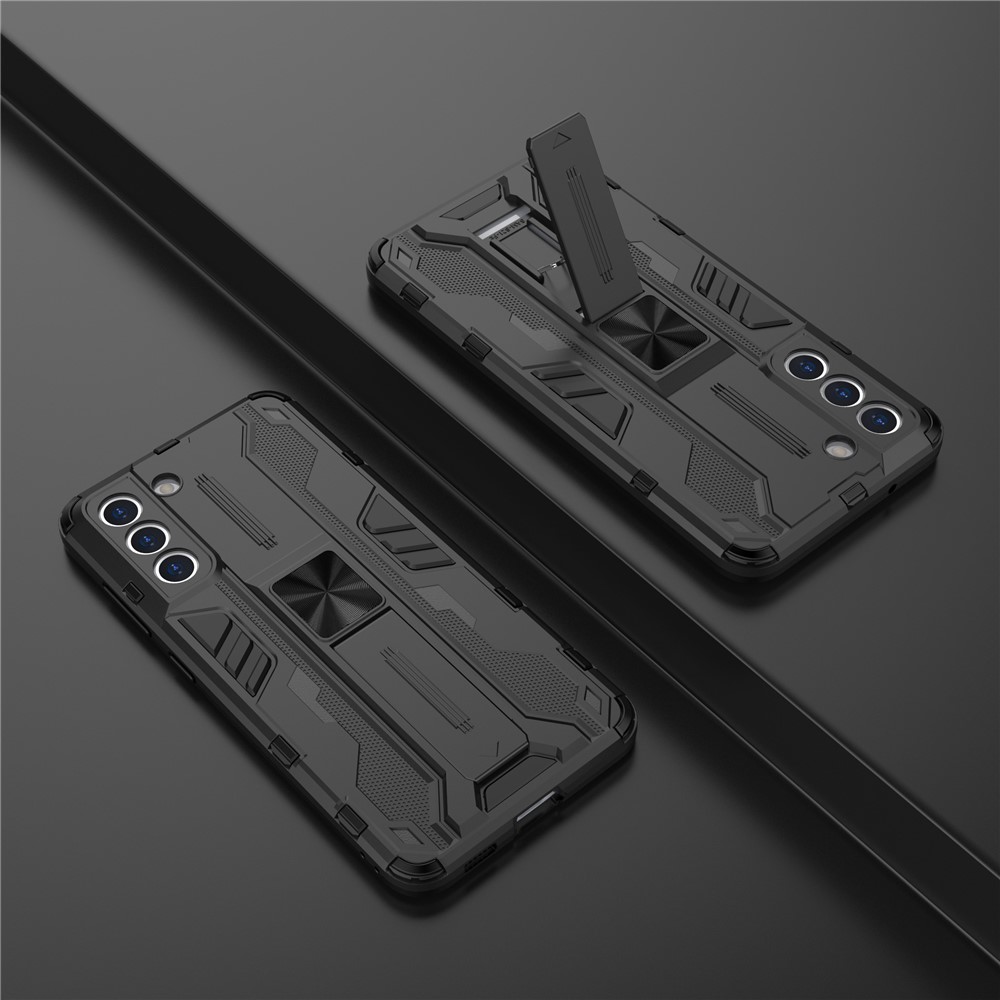 Well-Protected Shockproof Cellphone Case PC + TPU Combo Shell with Kickstand for Samsung Galaxy S21 FE - Black-9