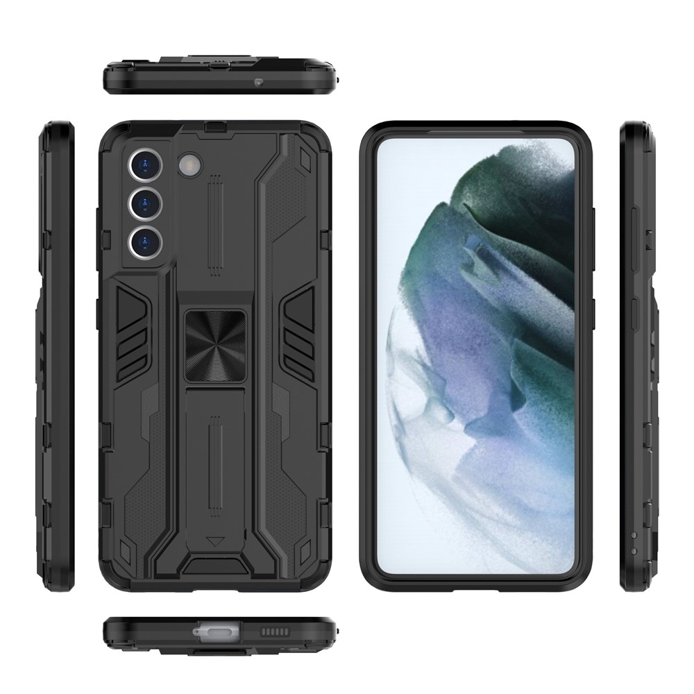 Well-Protected Shockproof Cellphone Case PC + TPU Combo Shell with Kickstand for Samsung Galaxy S21 FE - Black-2