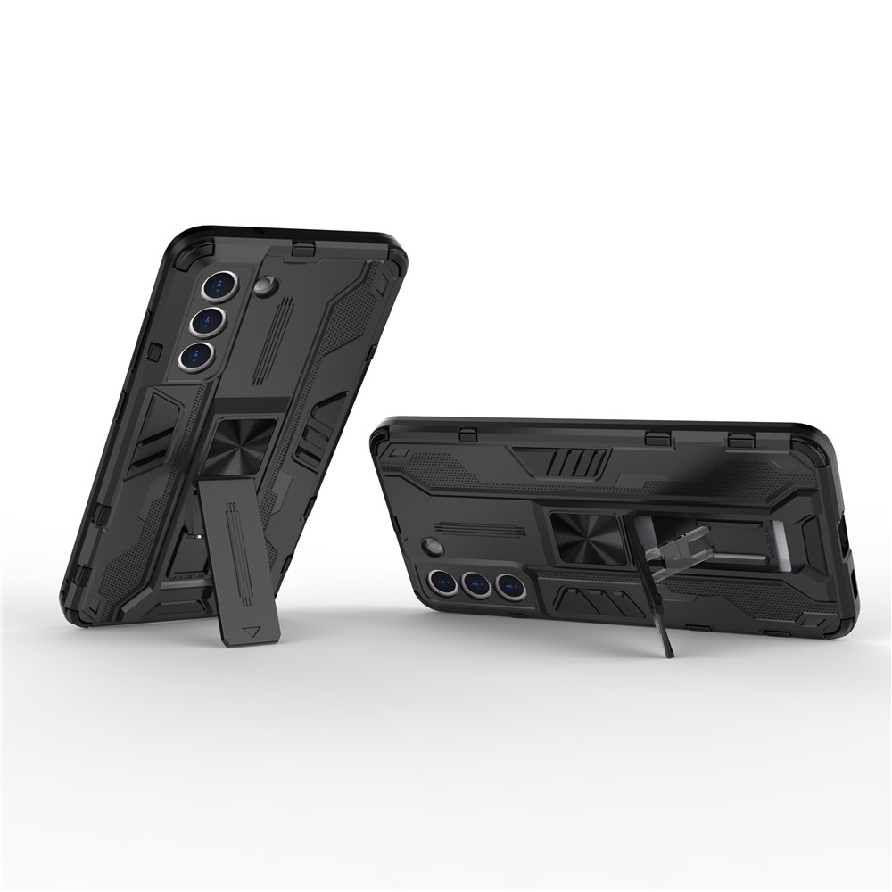 Well-Protected Shockproof Cellphone Case PC + TPU Combo Shell with Kickstand for Samsung Galaxy S21 FE - Black-3