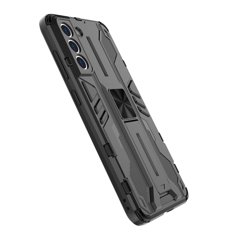 Well-Protected Shockproof Cellphone Case PC + TPU Combo Shell with Kickstand for Samsung Galaxy S21 FE - Black-4