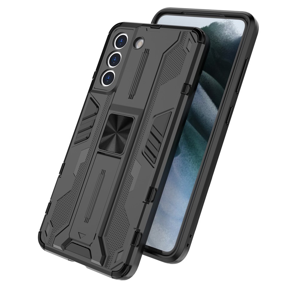 Well-Protected Shockproof Cellphone Case PC + TPU Combo Shell with Kickstand for Samsung Galaxy S21 FE - Black-5