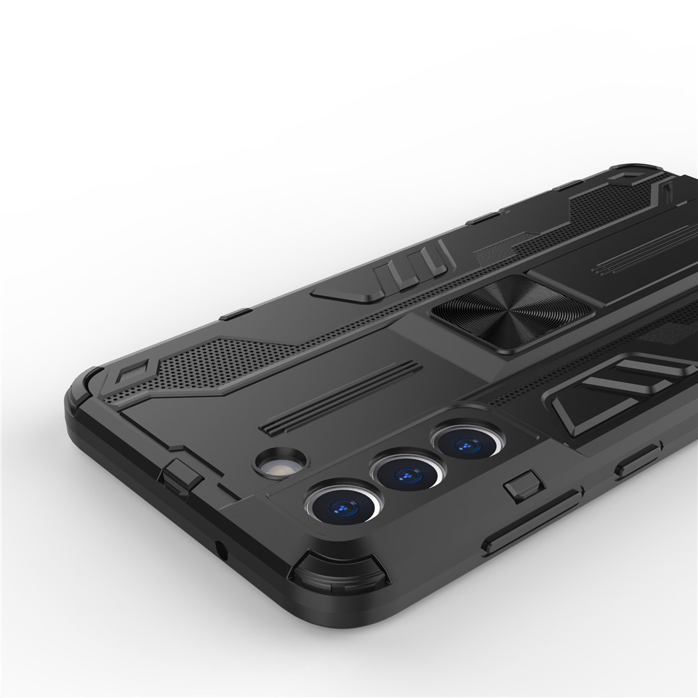Well-Protected Shockproof Cellphone Case PC + TPU Combo Shell with Kickstand for Samsung Galaxy S21 FE - Black-6