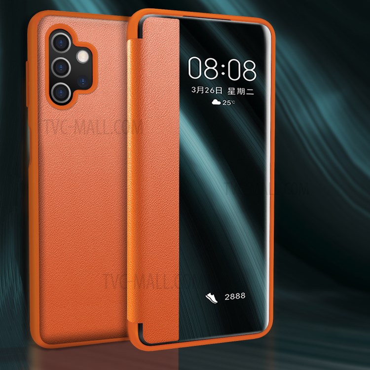 Cellphone Protective Leather Case Drop-Resistant Flip Cover for Samsung Galaxy A32 4G (EU Version) - Orange-4