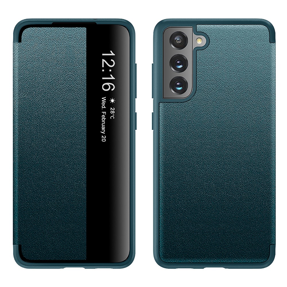 Anti-drop Leather Case with Bulit-in Ejector and SIM Card Slots for Samsung Galaxy S21 FE - Green-1