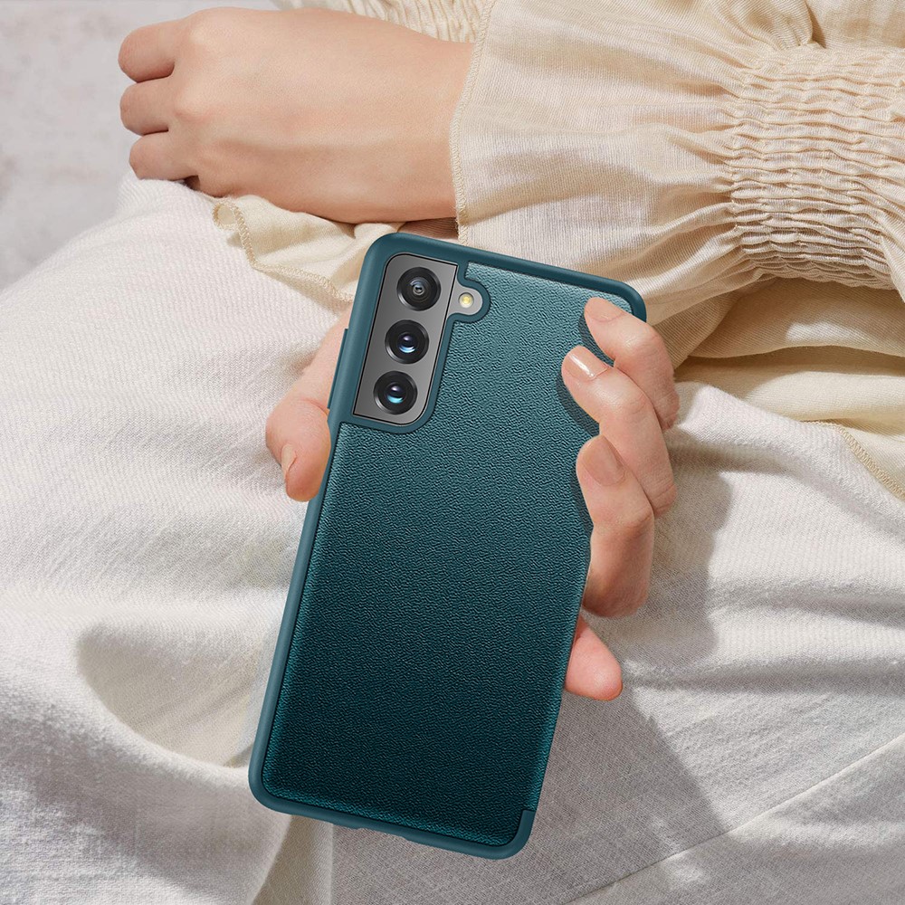 Anti-drop Leather Case with Bulit-in Ejector and SIM Card Slots for Samsung Galaxy S21 FE - Green-8