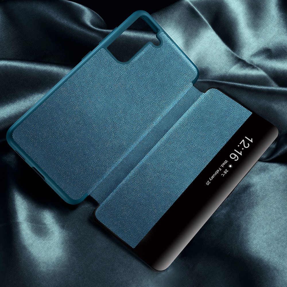 Anti-drop Leather Case with Bulit-in Ejector and SIM Card Slots for Samsung Galaxy S21 FE - Green-9