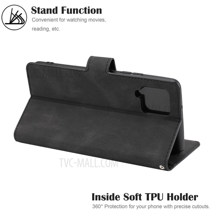 Fantasy Classic Leather Case Mobile Phone Cover with Wallet Stand for Samsung Galaxy F62/M62 - Black-5