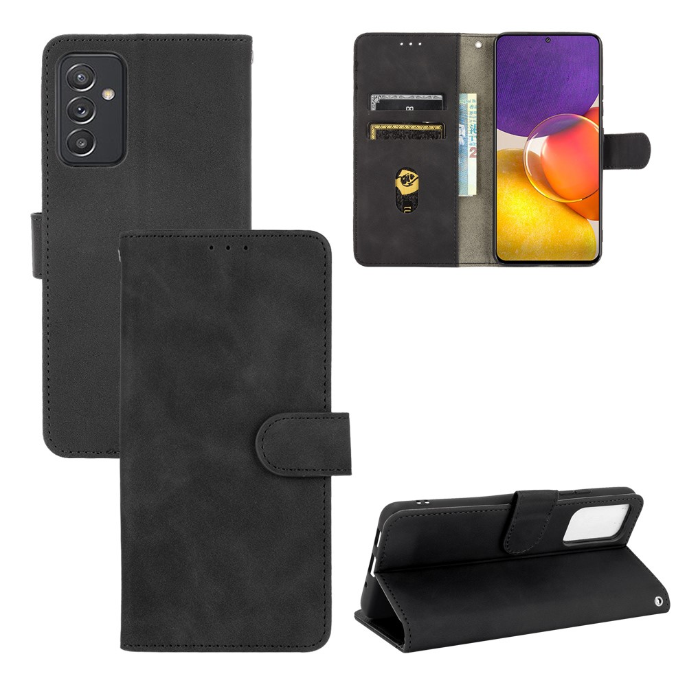 Wallet Stand Design Folio Flip Skin-touch Feeling Leather Protective Shell Phone Cover for Samsung Galaxy A82 5G/Galaxy Quantum 2 - Black-9