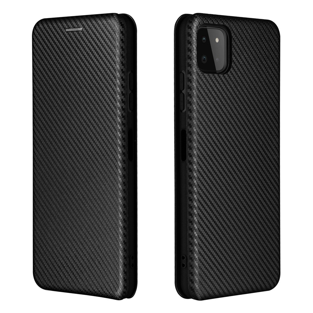 Carbon Fiber Texture Auto-absorbed Leather Phone Case Stand for Samsung Galaxy A22 5G (EU Version) - Black-1