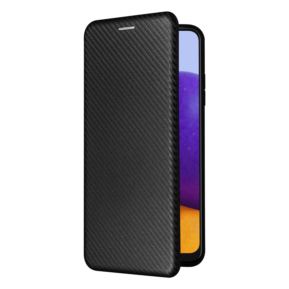 Carbon Fiber Texture Auto-absorbed Leather Phone Case Stand for Samsung Galaxy A22 5G (EU Version) - Black-9