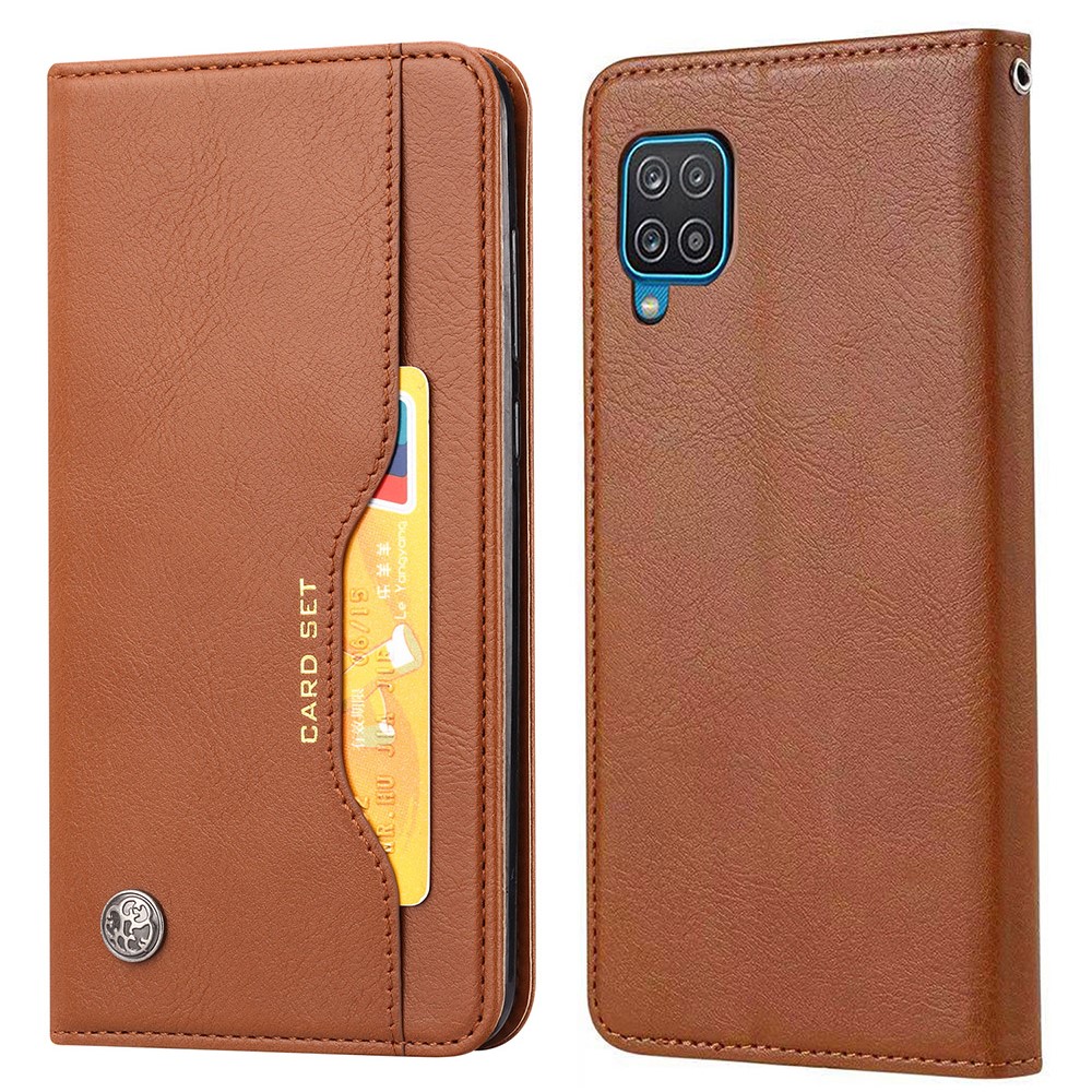 Auto-absorbed Wallet Stand Leather Cover for Samsung Galaxy A22 4G (EU Version) - Brown-1