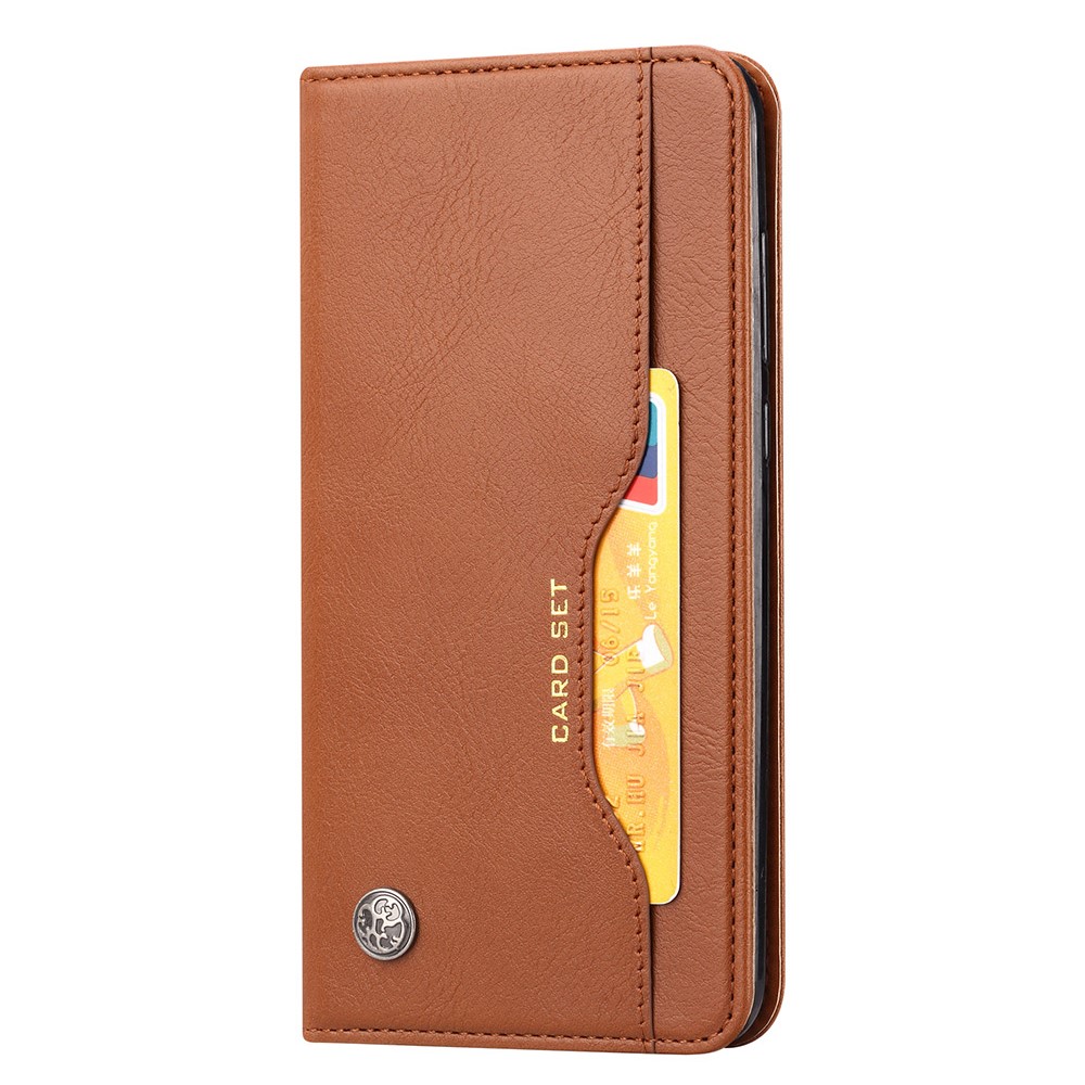 Auto-absorbed Wallet Stand Leather Cover for Samsung Galaxy A22 4G (EU Version) - Brown-2