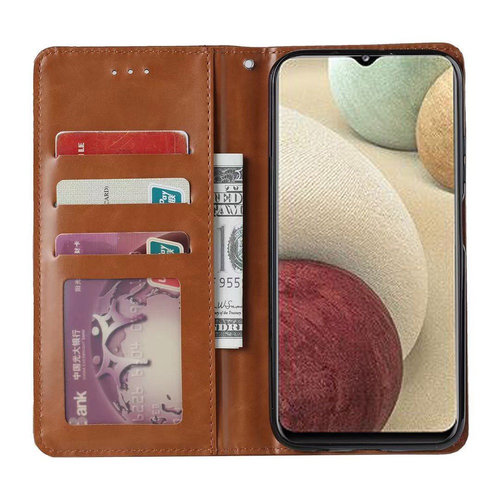 Auto-absorbed Wallet Stand Leather Cover for Samsung Galaxy A22 4G (EU Version) - Brown-4