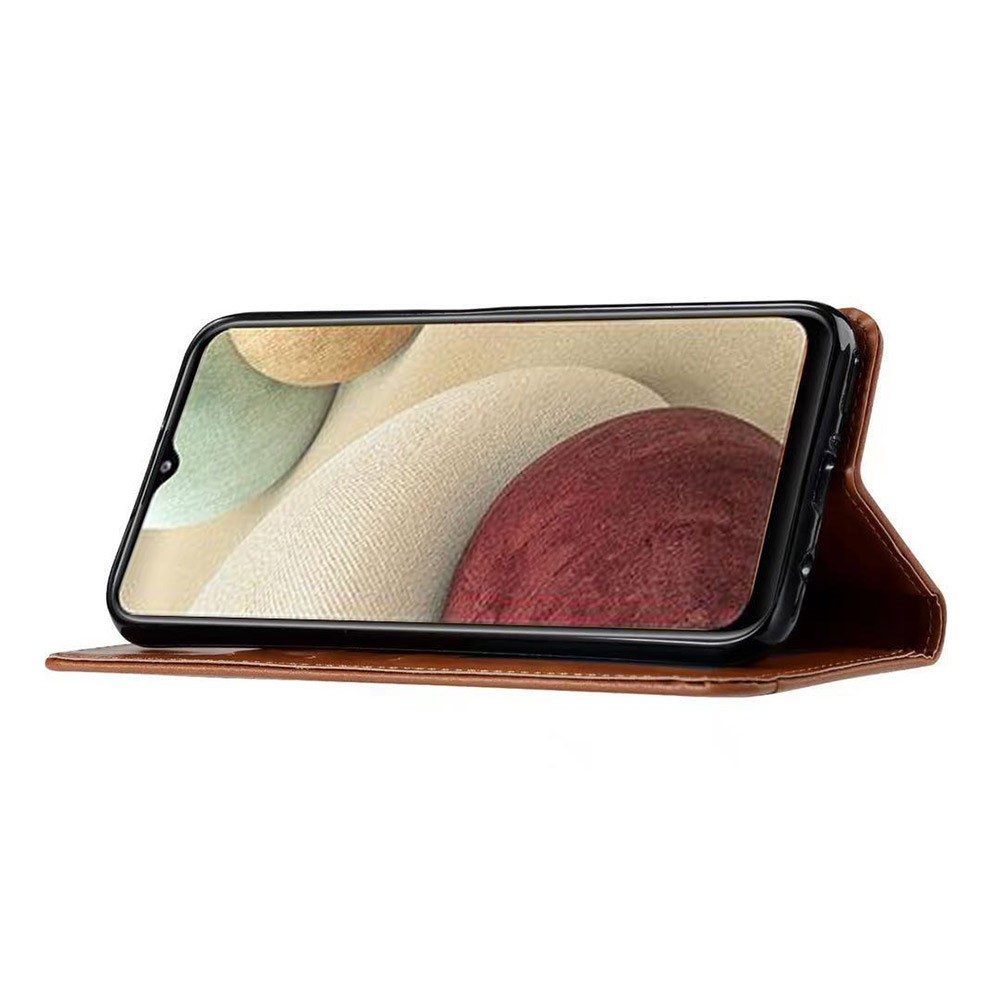 Auto-absorbed Wallet Stand Leather Cover for Samsung Galaxy A22 4G (EU Version) - Brown-5