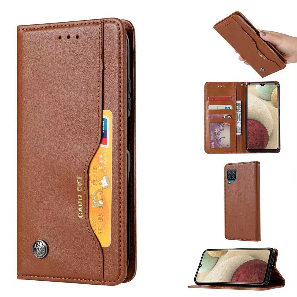 Auto-absorbed Wallet Stand Leather Cover for Samsung Galaxy A22 4G (EU Version) - Brown-7