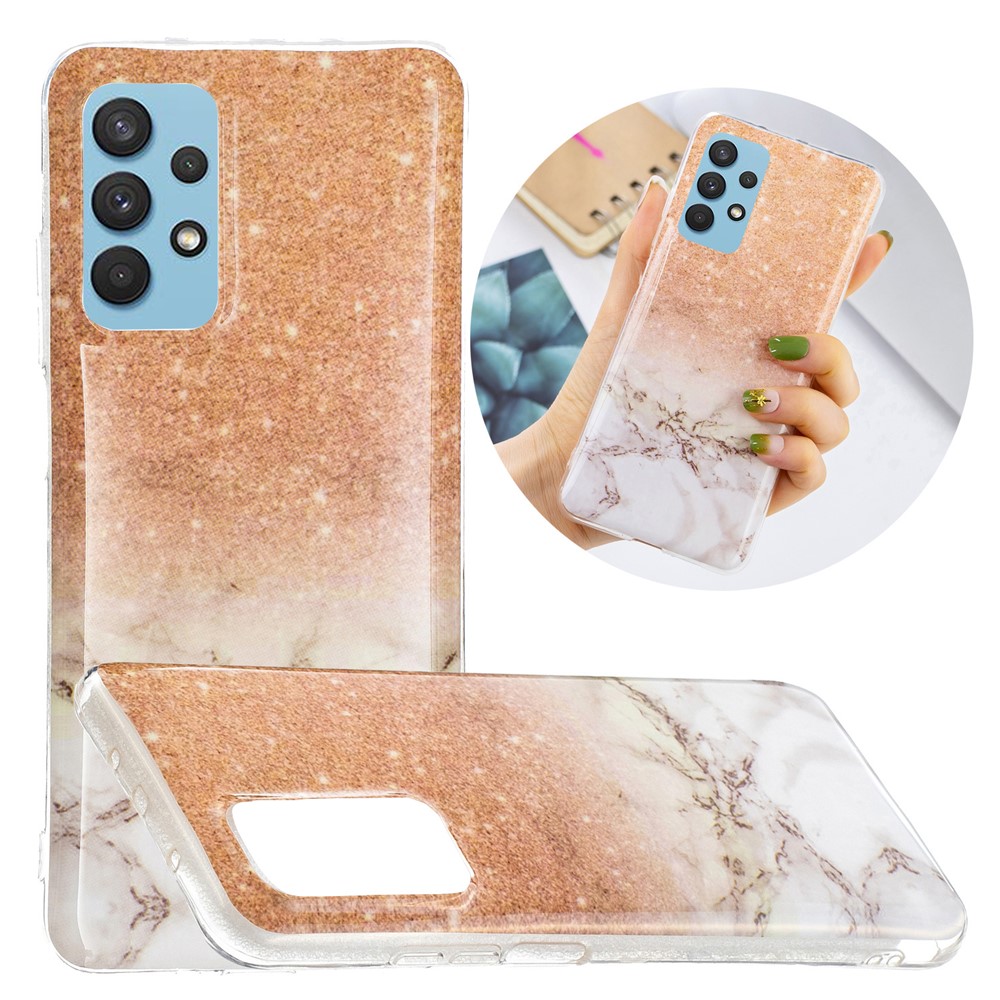 Anti-Scratch IMD Marble Pattern Printing TPU Back Cover with for Samsung Galaxy A32 4G (EU Version) - White/Gold-2