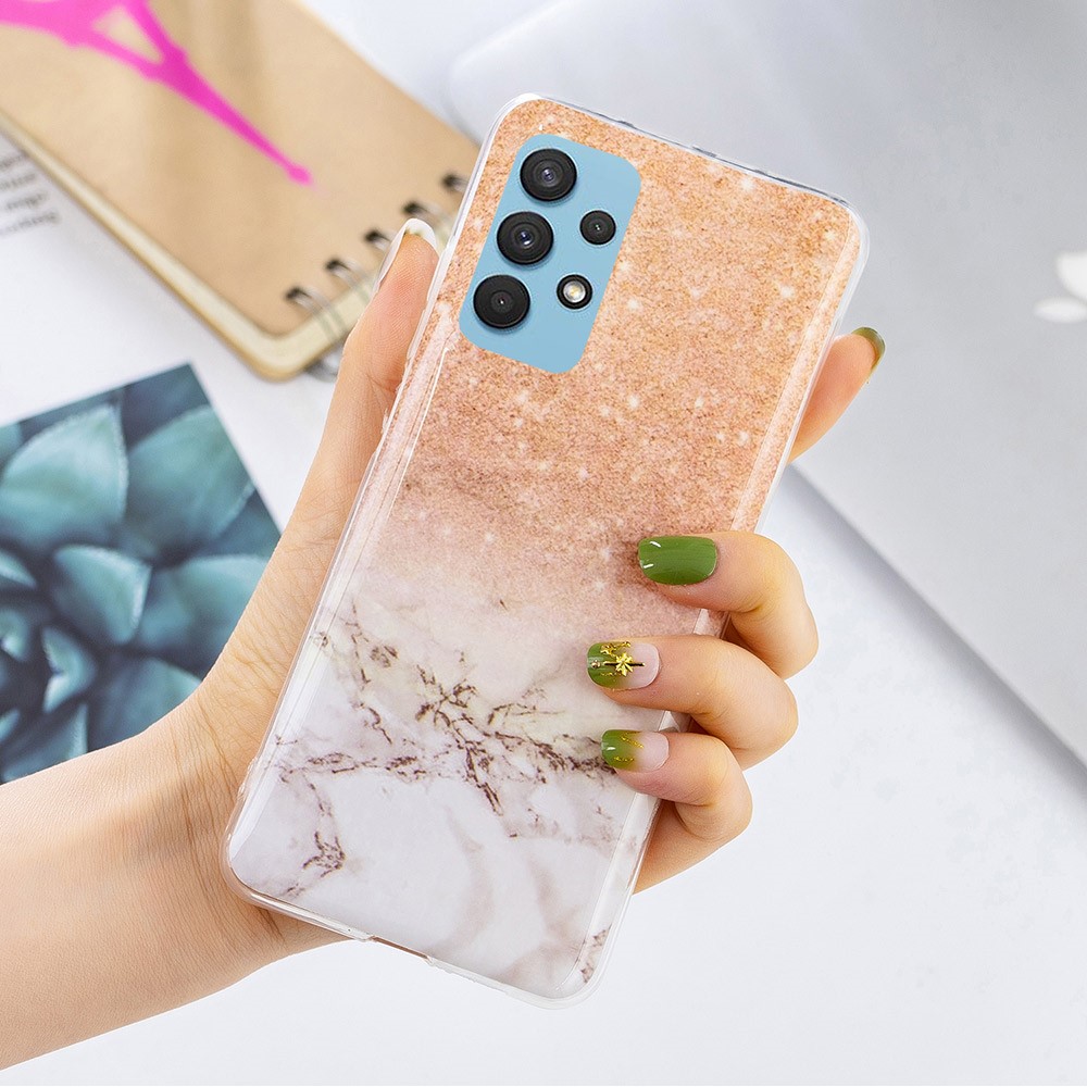 Anti-Scratch IMD Marble Pattern Printing TPU Back Cover with for Samsung Galaxy A32 4G (EU Version) - White/Gold-4