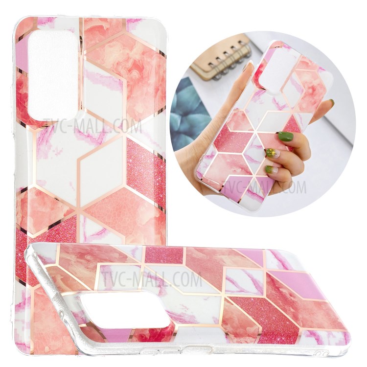 Marble Pattern Splicing Phone Cover Electroplating IMD Protector Case for Samsung Galaxy A32 4G (EU Version) - Rose Glitter Squins-2